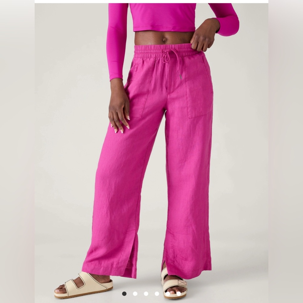 Athleta Retreat Fuchsia Elastic Waist Wide Leg Linen Pants